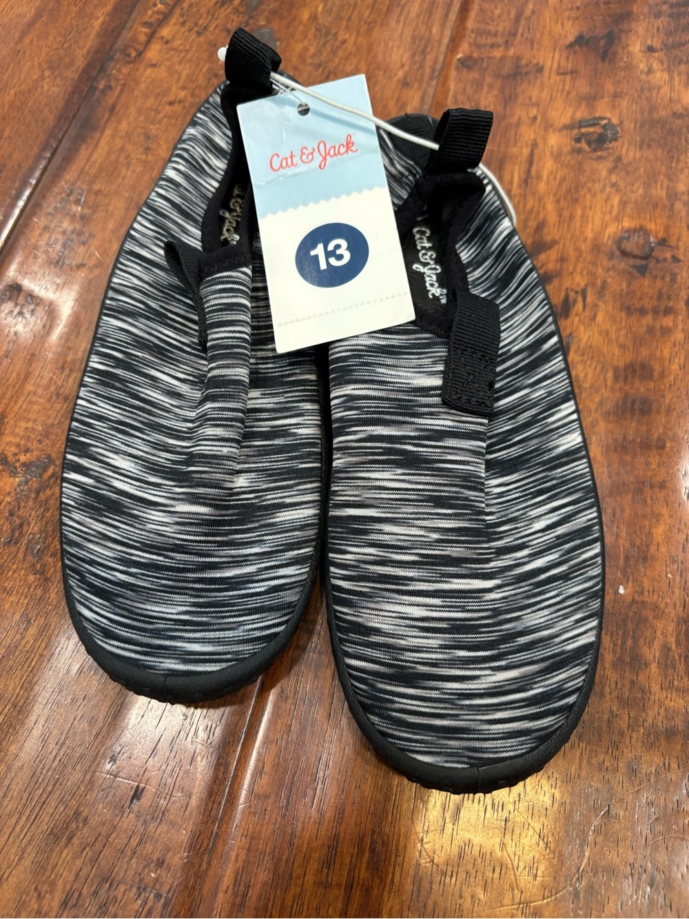 Cat & Jack Kids Water Shoes Slip On Black Gray Striped Size 13 NWT